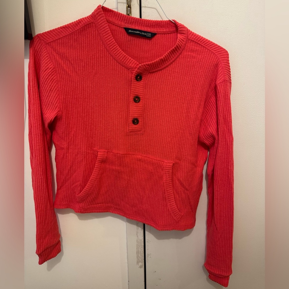 Abercrombie Coral Pink Red Long Sleeve Top